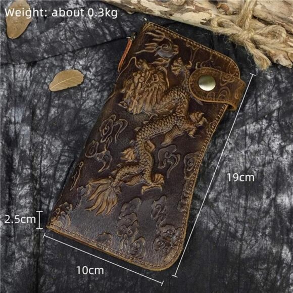 Men's Genuine Leather Long Wallet Chain Wallet Card holder Wallet with Coin - Picture 10 of 16